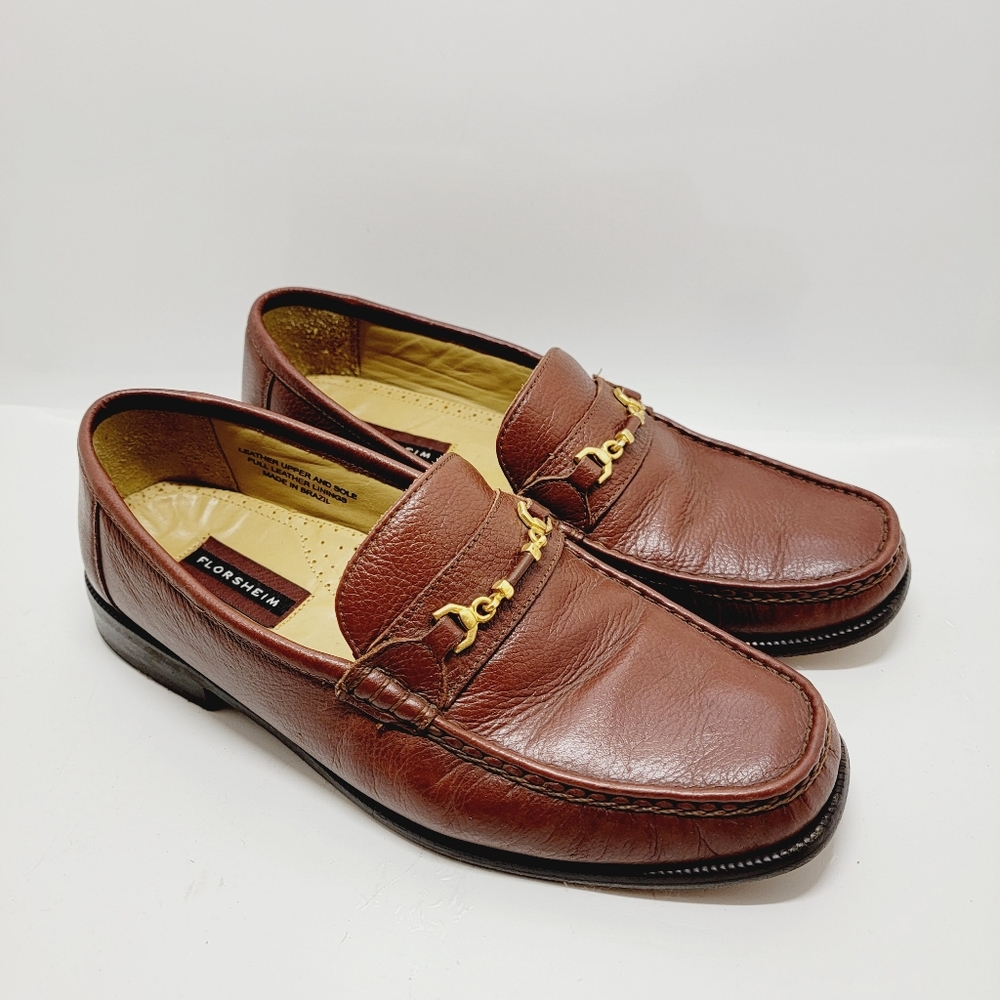 Vintage Florsheim Men's Sz 10D Genuine Leather Brown Loafers Shoes Brazil Made.